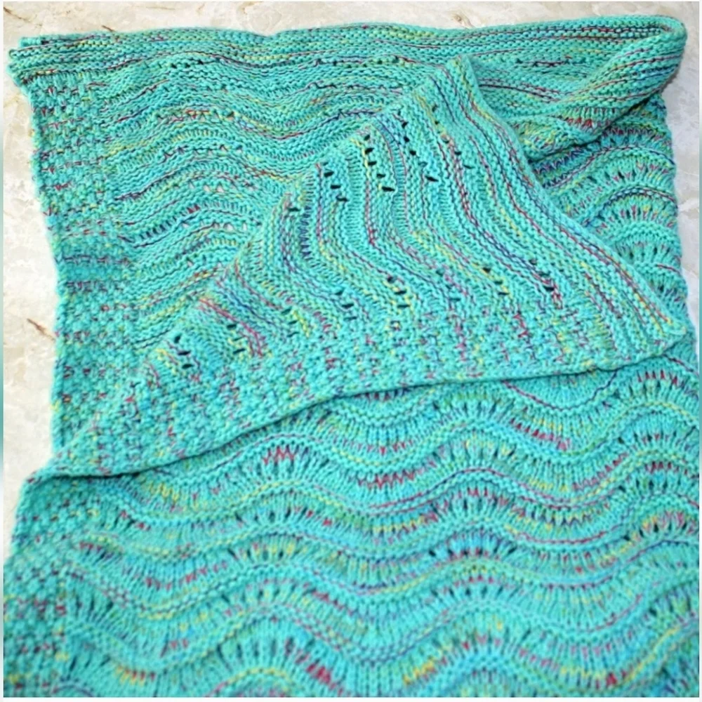 Handmade Knit Mermaid Tail Blanket Afghan Throw Aqua Variegated Cozy Mermaidcore